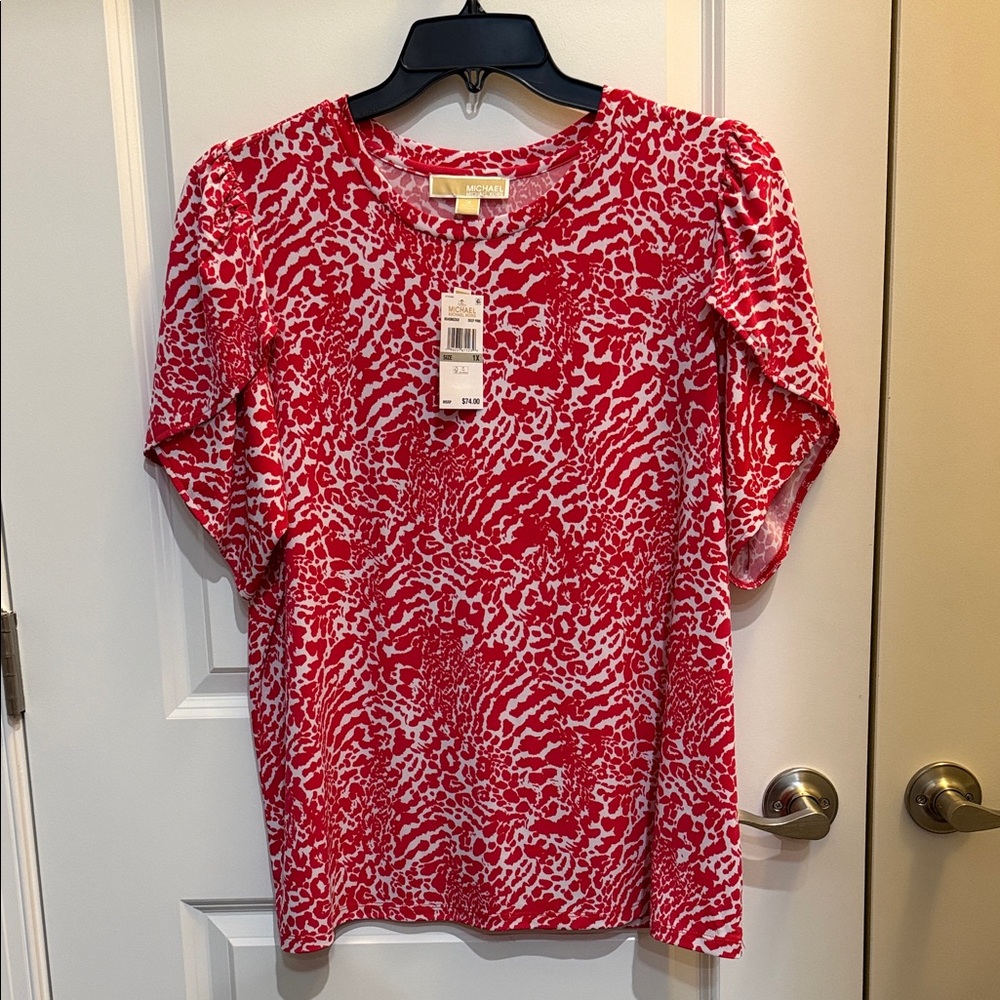 Red and White Patterned Women's Top
